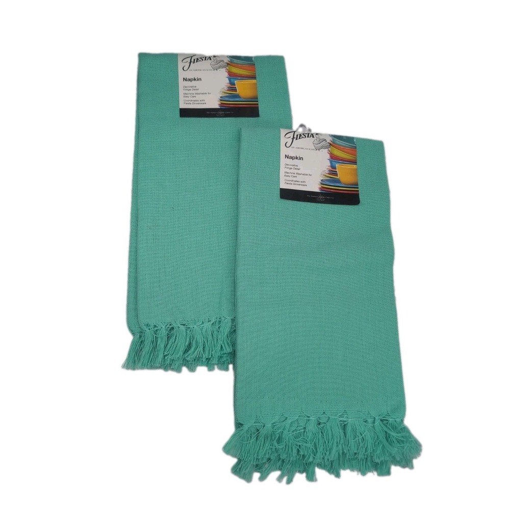 FIESTA Brand 2 Pack Kitchen Towels Teal 19" X 19" 100% Cotton NWT W/Fringe